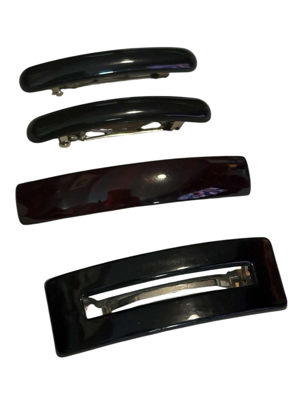Lot of 4 Vintage French Clip Barretts three black one Faux Tortoishell